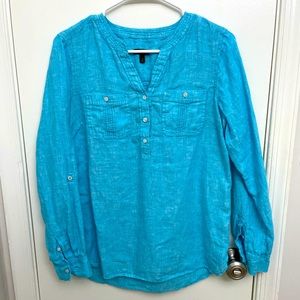 Talbots Long Sleeve Linen Blue Top